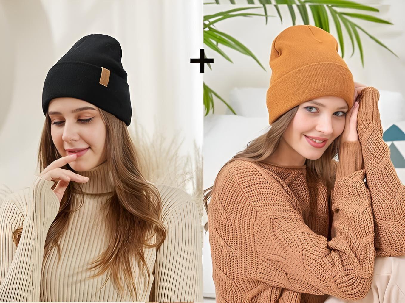 AHAHA Kinder Beanie - Schwarz/Hellbraun