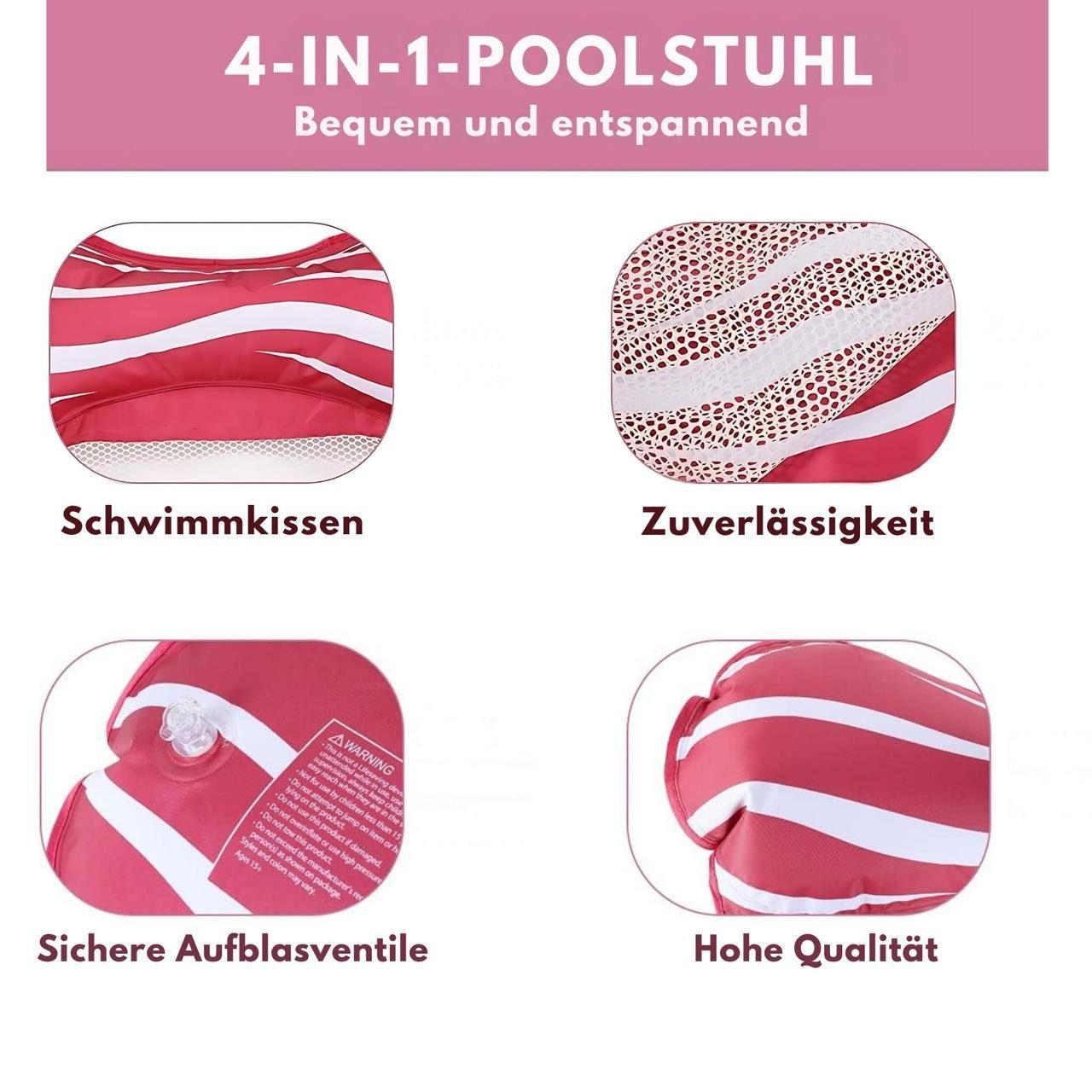 Luftmatratze - Premium 4-in-1 Aufblasbare Wasserhängematte, Poolmatratze mit ergonomischen Design - Blau+Pink