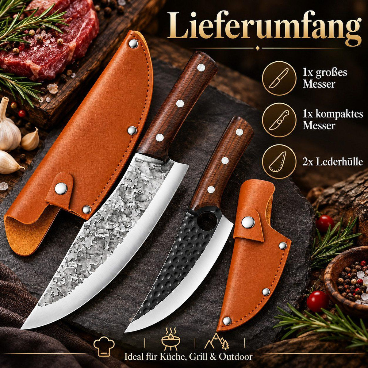 Heesem Butchermesser-Set - 2-tlg braun