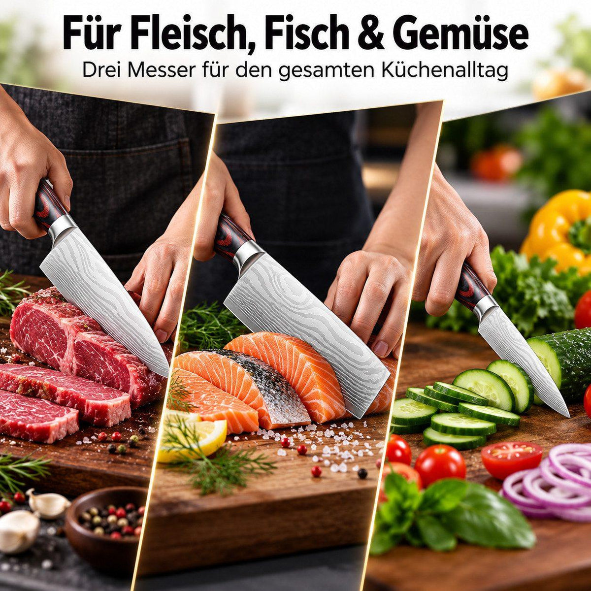Heesem Nakirimesser-Set - 3-tlg schwarz