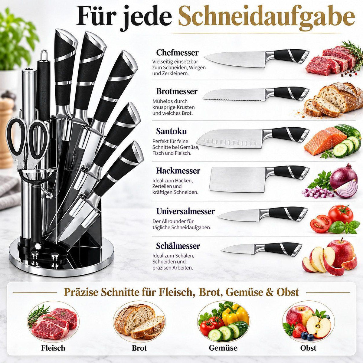 Bonito Küchenmesser-Set - 12-tlg schwarz