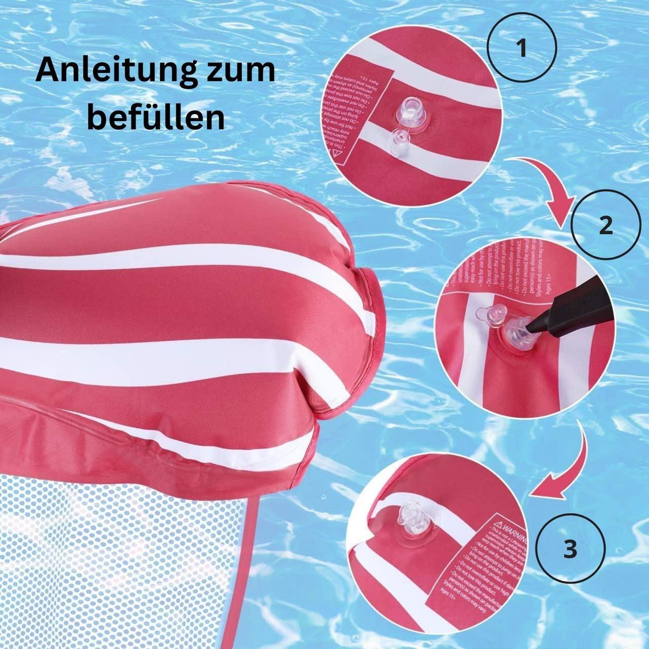 Luftmatratze - Premium 4-in-1 Aufblasbare Wasserhängematte, Poolmatratze mit ergonomischen Design - Blau+Pink