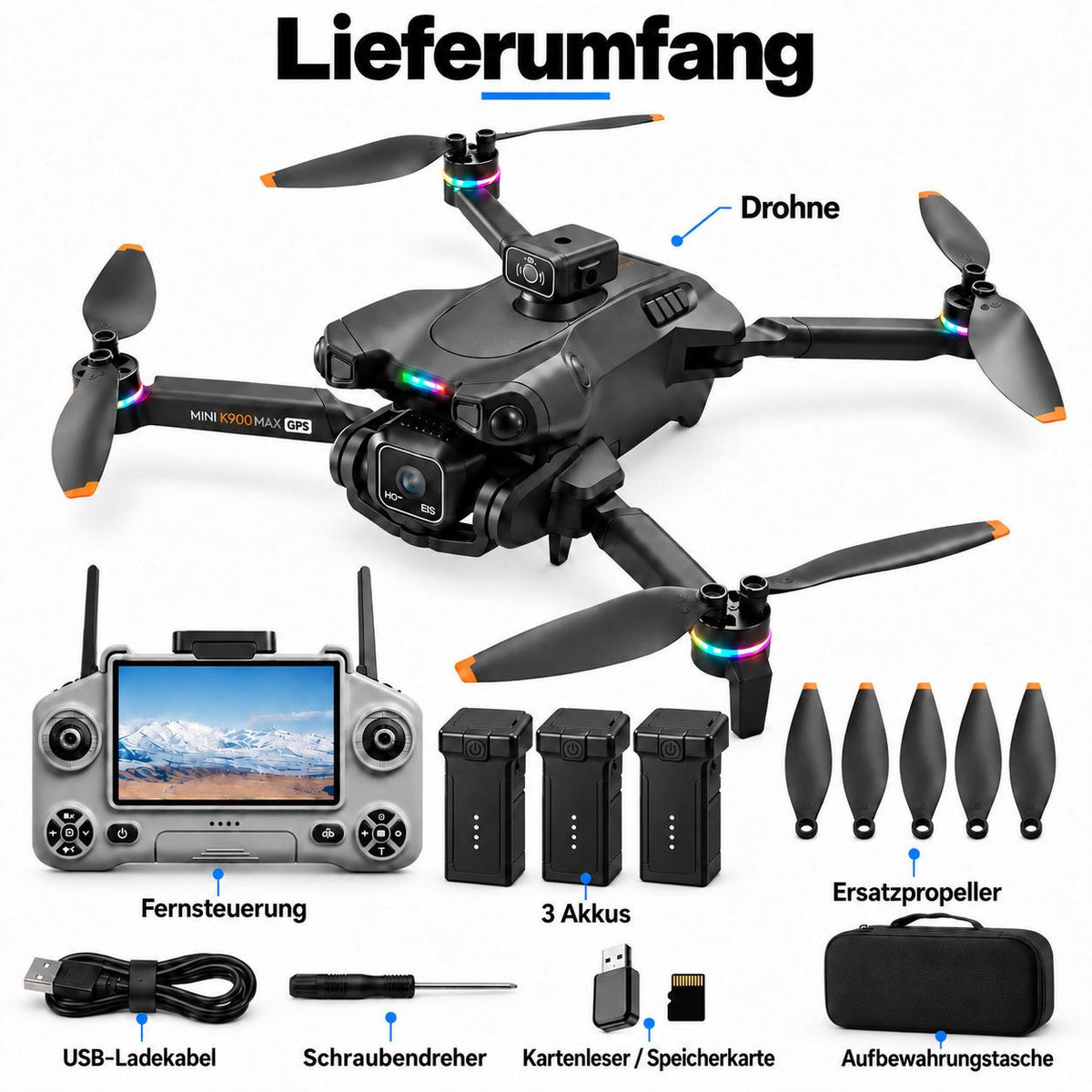 Goldstern RC Quadrocopter - K900 Max - 3 Akkus