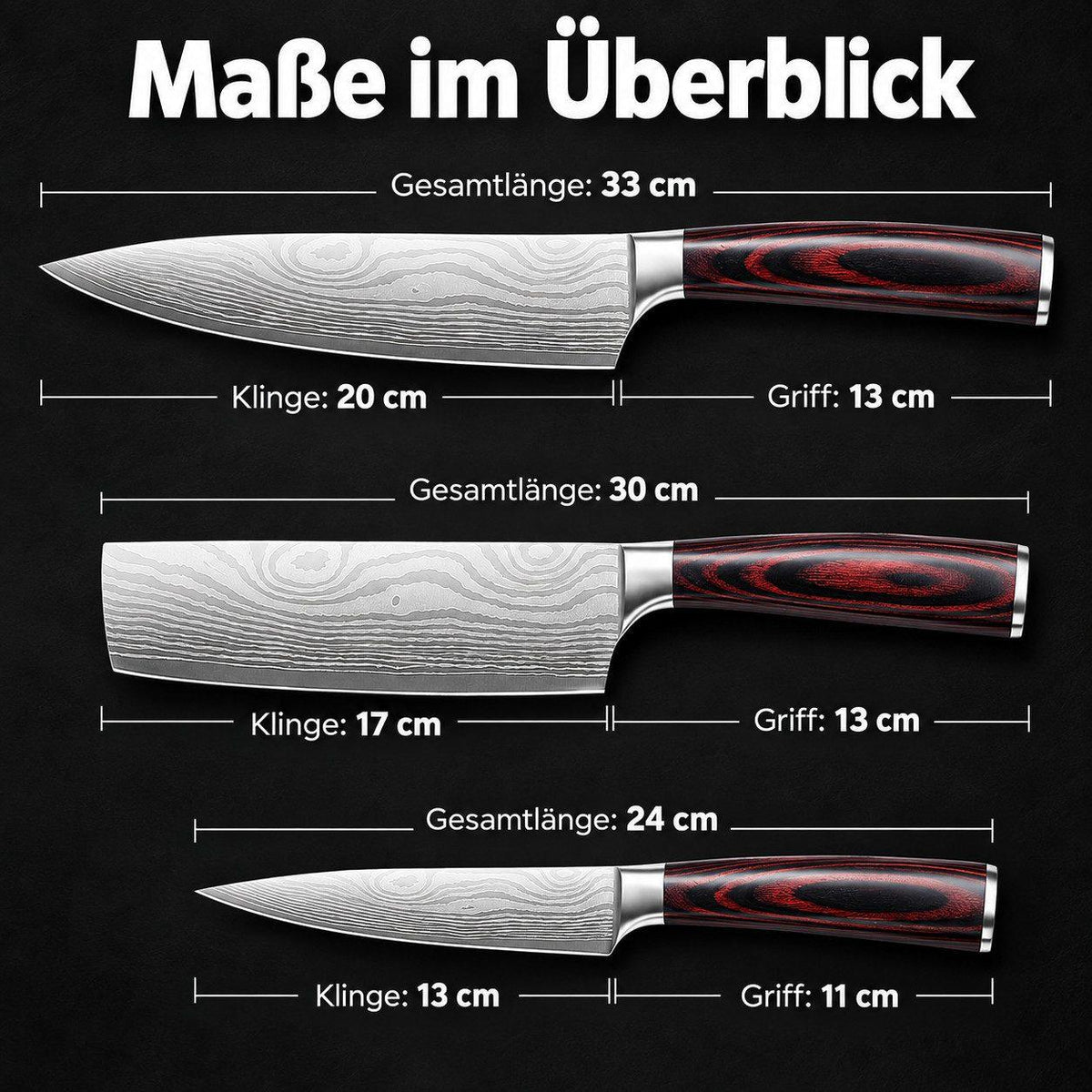 Heesem Nakirimesser-Set - 3-tlg schwarz