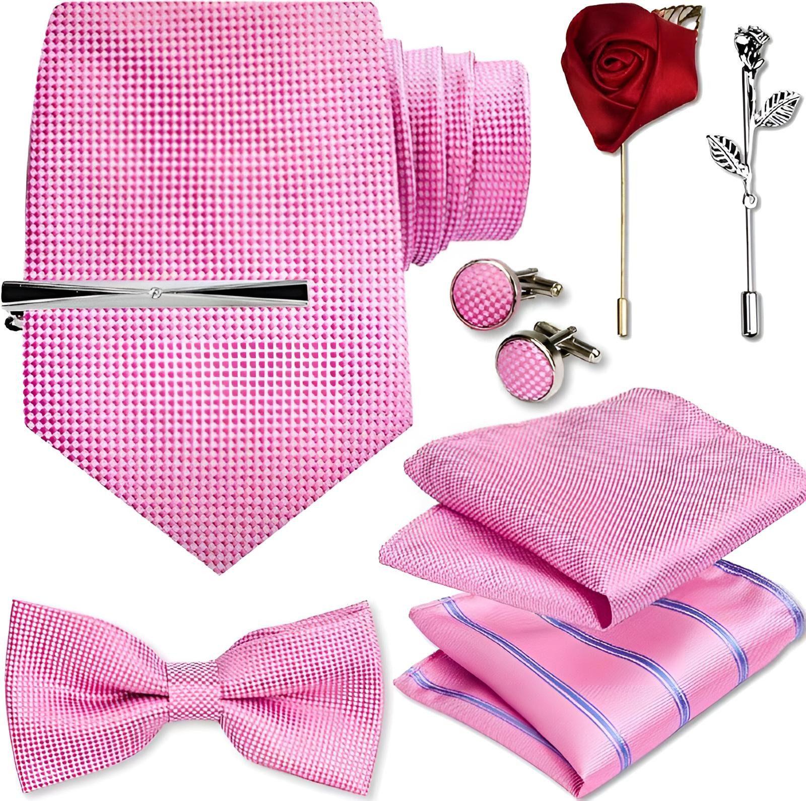 Khorez Fliegen Set mit Einstecktuch - Pink