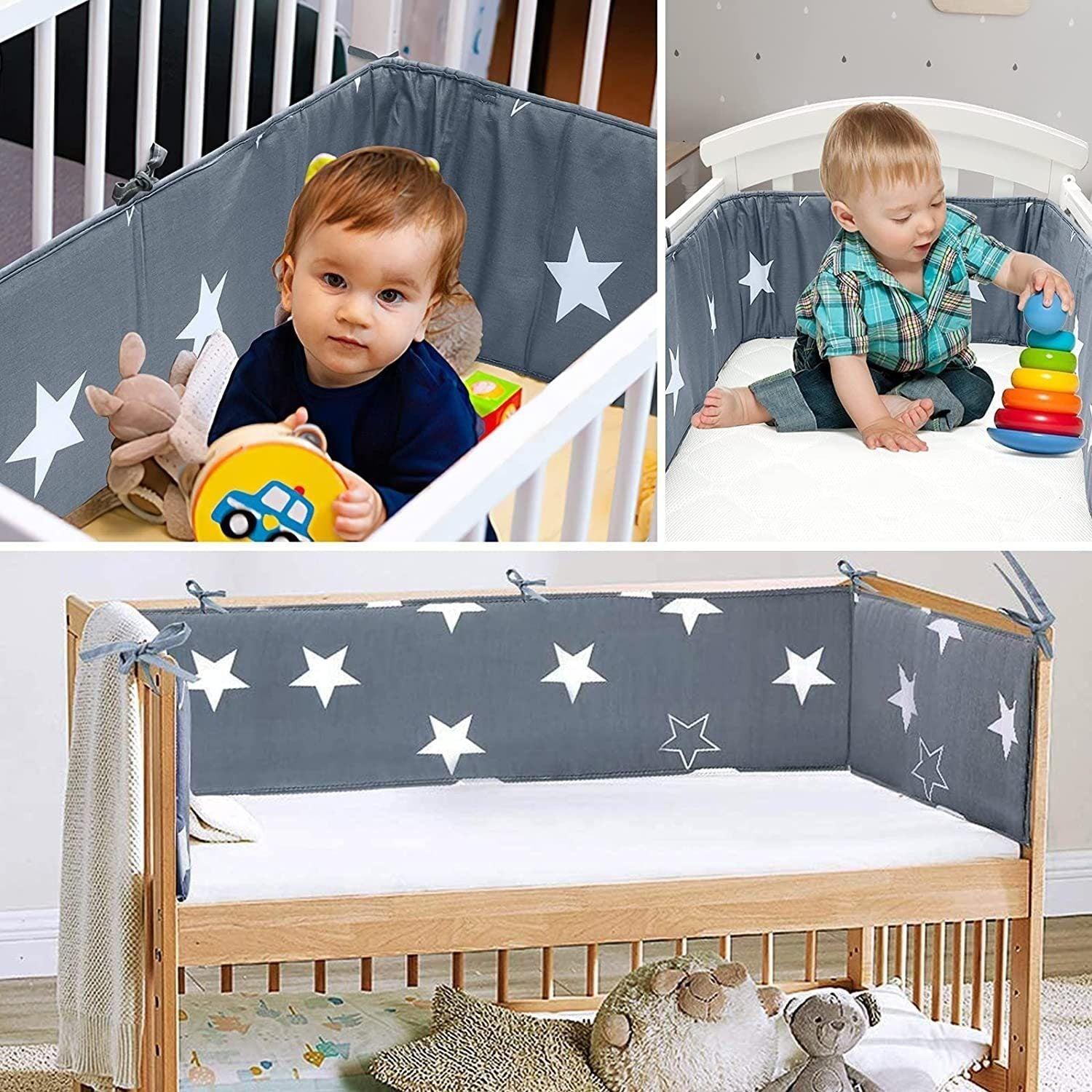 Bettumrandung Luchild, Höhe 28 mm, (Gepolsterte Bettgitterabdeckung, Sicherheitsumrandung für Kleinkinder), weiches, atmungsaktives Nestchen, einfache Montage & maschinenwaschbar - Mallkum