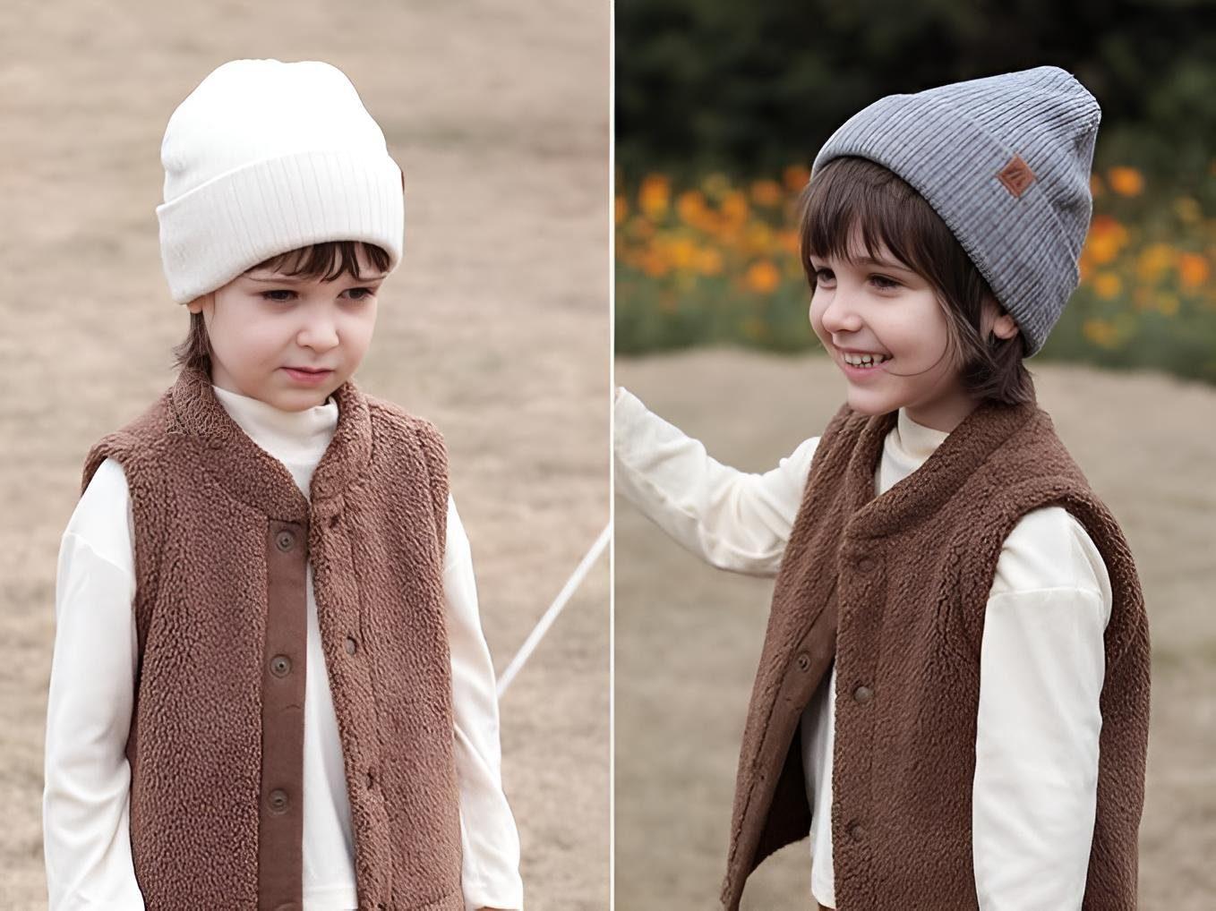 AHAHA Kinder Beanie - 8R Weiß/Grau