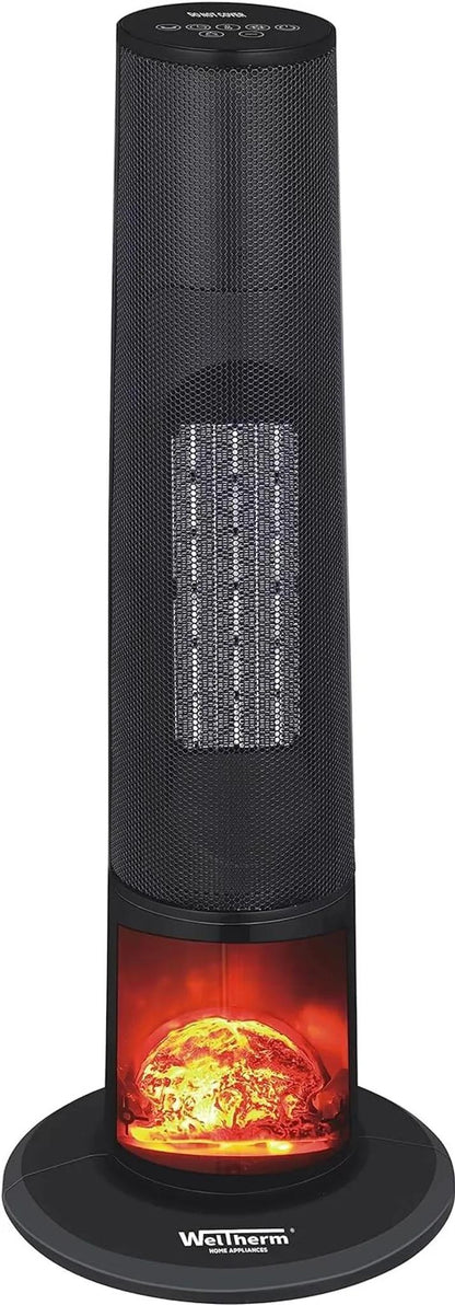 Leistungsstarker Turmheizlüfter HPC-Feugo+, 1000/2000W Raumheizer mit LED-Feuerdisplay für schnelle Wärme und Gemütlichkeit