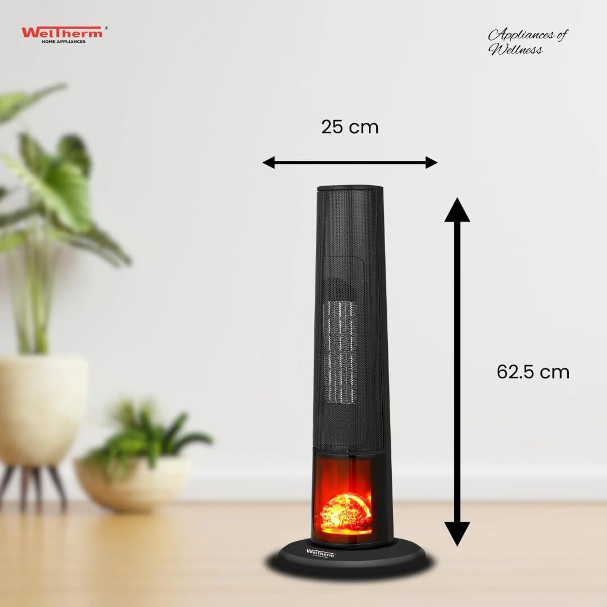 Leistungsstarker Turmheizlüfter HPC-Feugo+, 1000/2000W Raumheizer mit LED-Feuerdisplay für schnelle Wärme und Gemütlichkeit