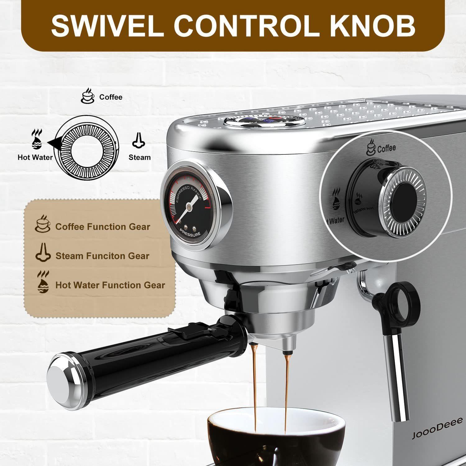 JoooDeee CM1682 - Siebträger-/Filterkaffeemaschine, Doppelauslauf 15 Bar Kaffee- & Espressomachine