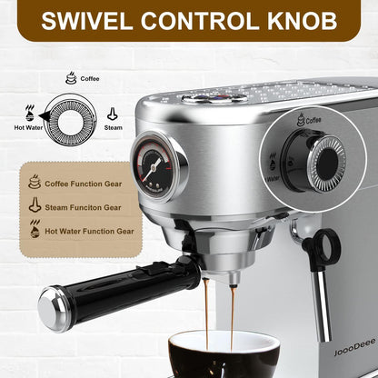 JoooDeee CM1682 - Siebträger-/Filterkaffeemaschine, Doppelauslauf 15 Bar Kaffee- & Espressomachine