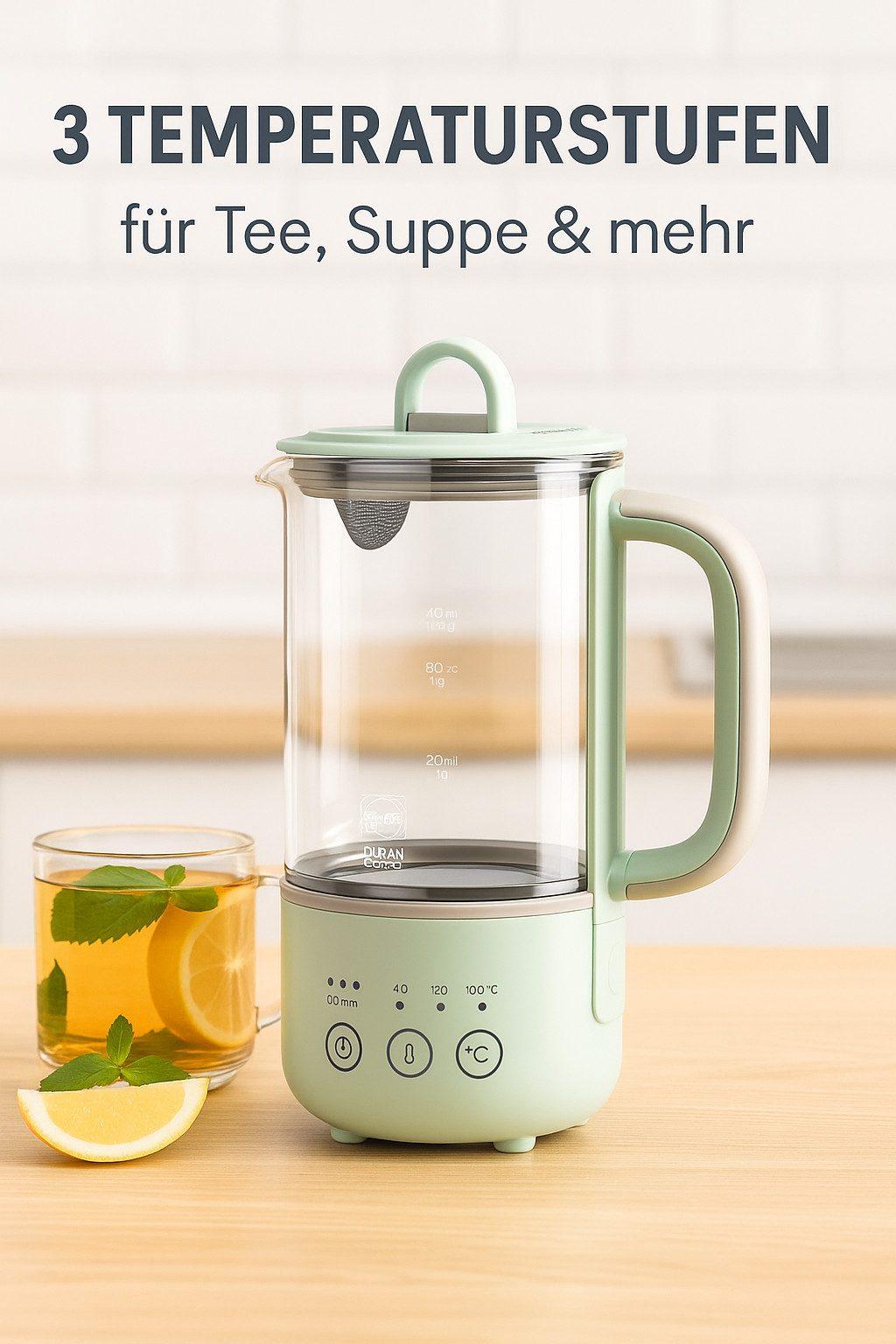 BUYDEEM - Teekocher 0,6L aus Glas & Edelstahl - Grün