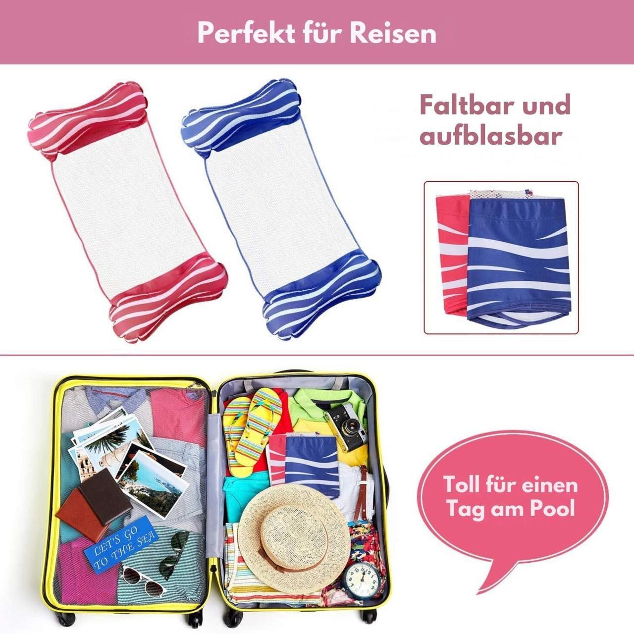 Luftmatratze - Premium 4-in-1 Aufblasbare Wasserhängematte, Poolmatratze mit ergonomischen Design - Blau+Pink