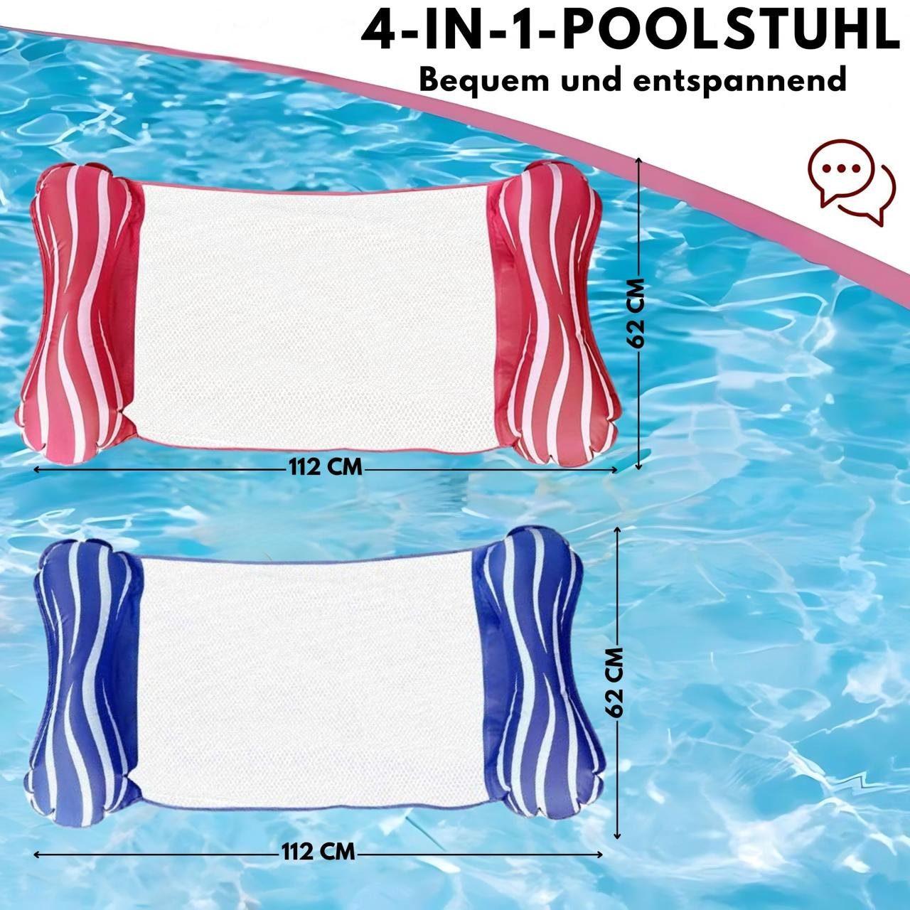 Luftmatratze - Premium 4-in-1 Aufblasbare Wasserhängematte, Poolmatratze mit ergonomischen Design - Blau+Pink