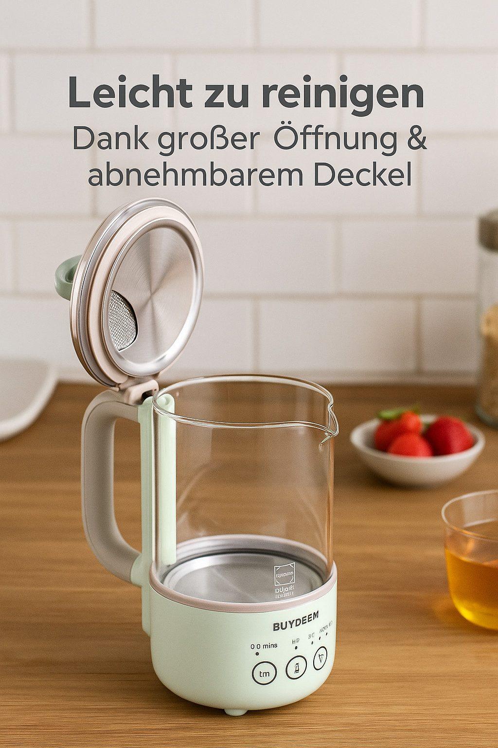 BUYDEEM - Teekocher 0,6L aus Glas & Edelstahl - Grün