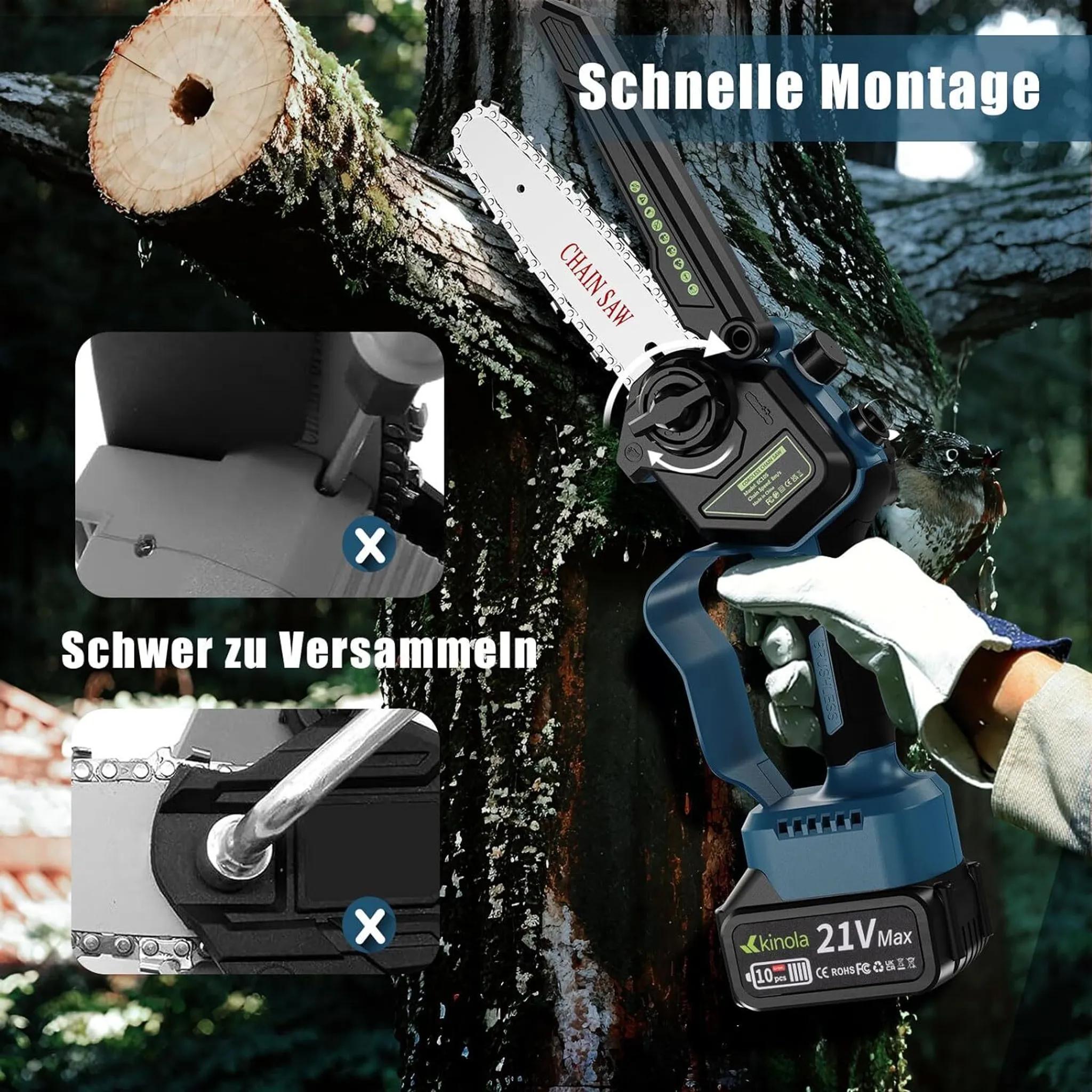 Handkettensäge mit Akku 8000mAh  Elektrische Kettensäge  Kinola-Chainsaw-5C10S