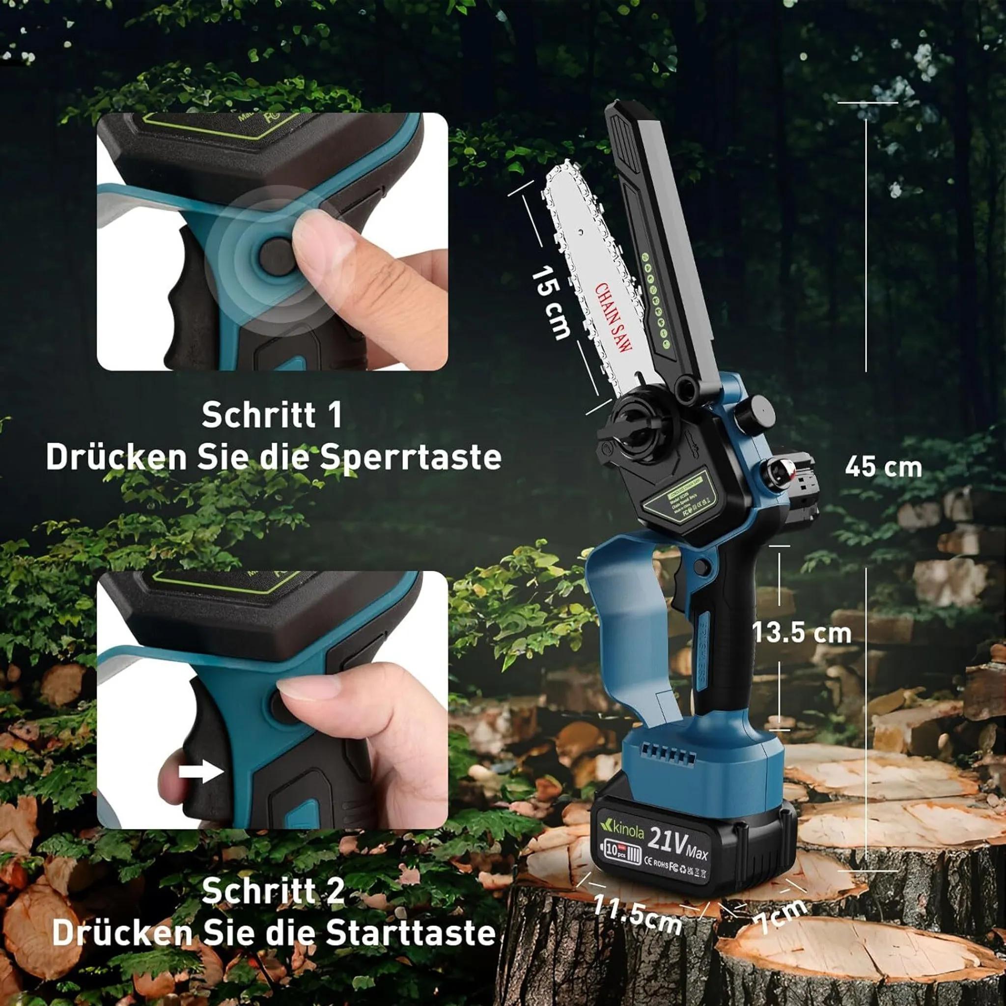 Handkettensäge mit Akku 8000mAh  Elektrische Kettensäge  Kinola-Chainsaw-5C10S