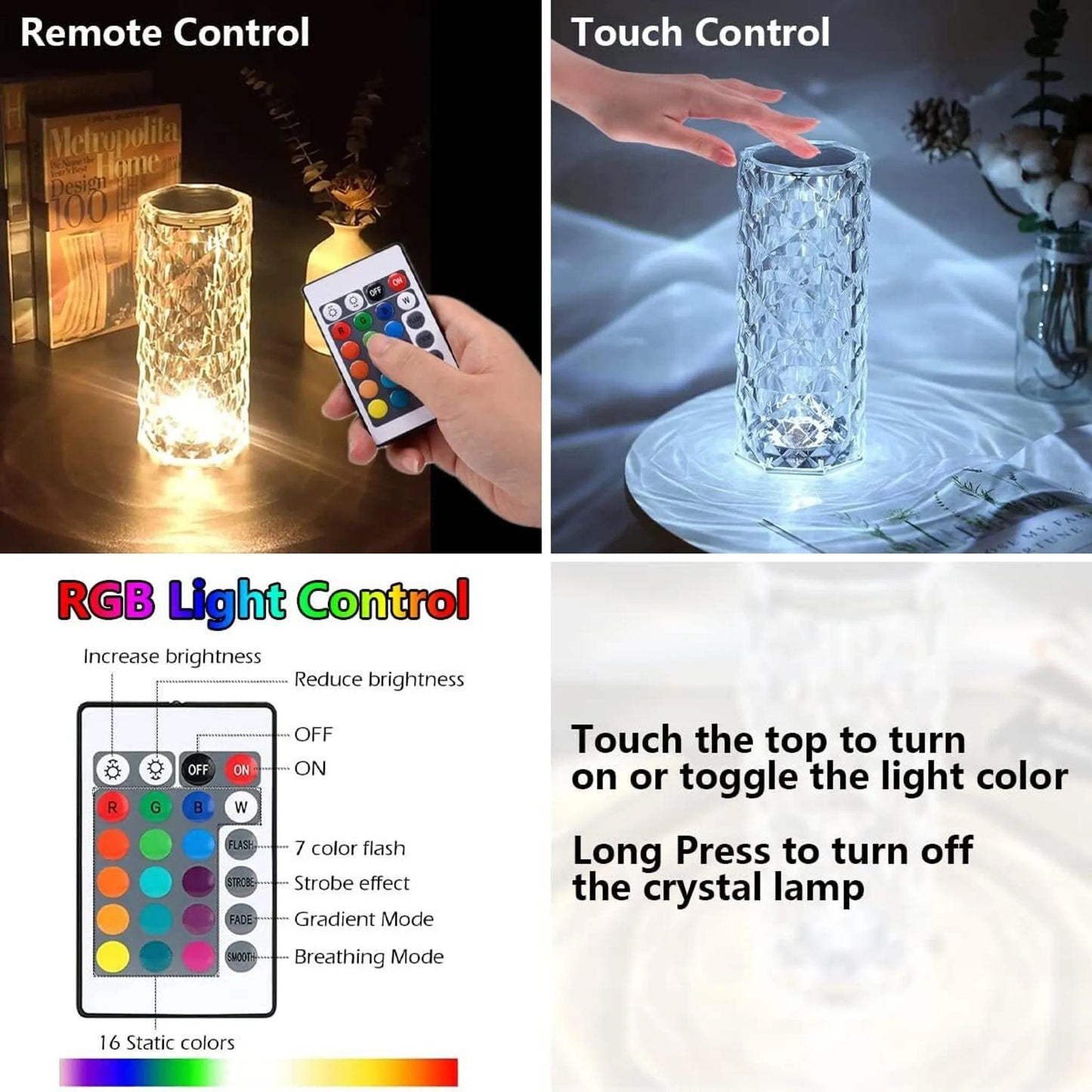 Dreamade Kristall-Tischlampe mit 16 RGB-Farben