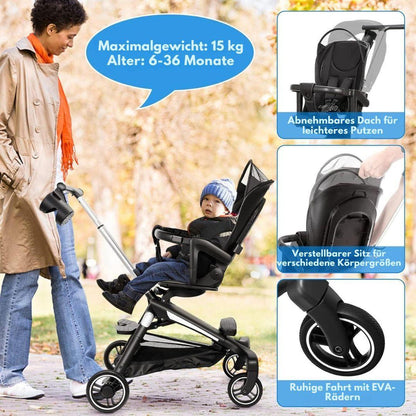 Kinderwagen Buggy - 6-36 Monate Schwarz 2 in 1 Wheelife