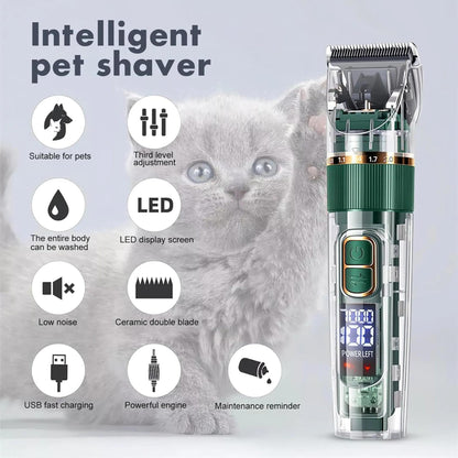 Pet Grooming - Pflege-Kit - Waschbare Haustier Haarschneidemaschine mit LED-Display