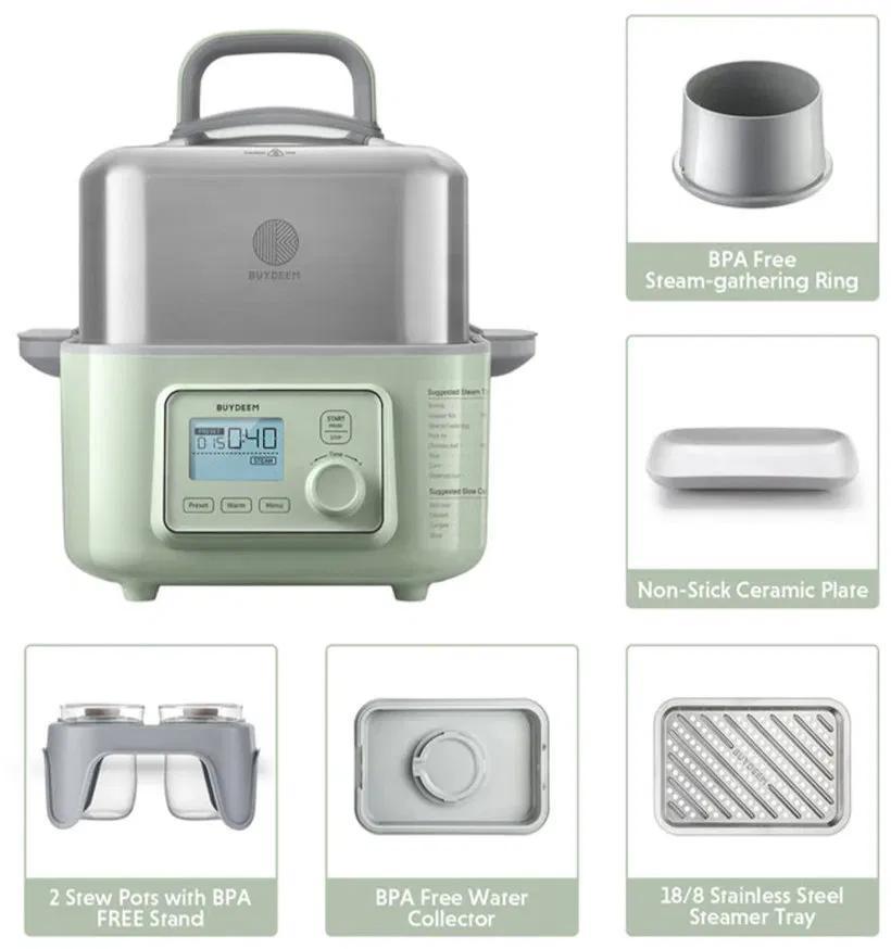 BUYDEEM - Multifunktionaler Dampfgarer 6-in-1 - Grün