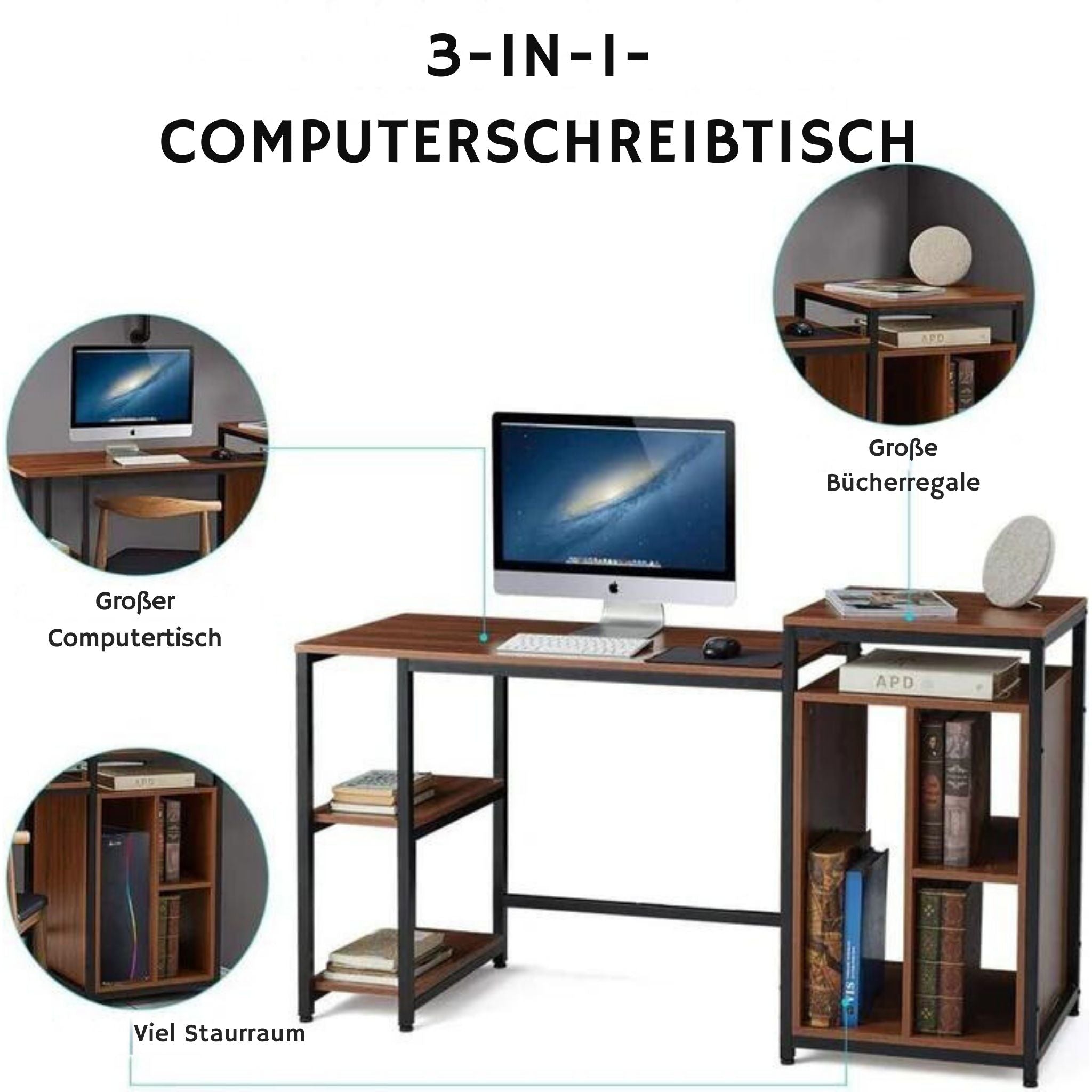 Regal-Schreibtisch - Computertisch, Bürotisch - Erommy