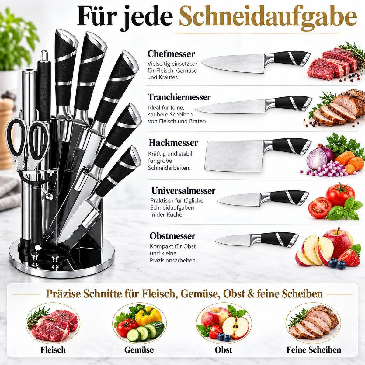 Bonito Küchenmesser-Set - 9-tlg schwarz