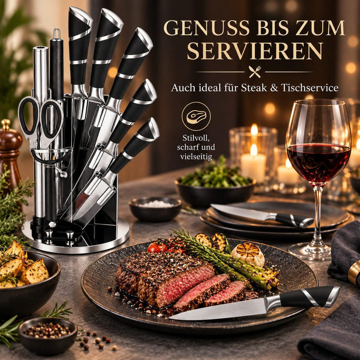Bonito Küchenmesser-Set - 12-tlg schwarz