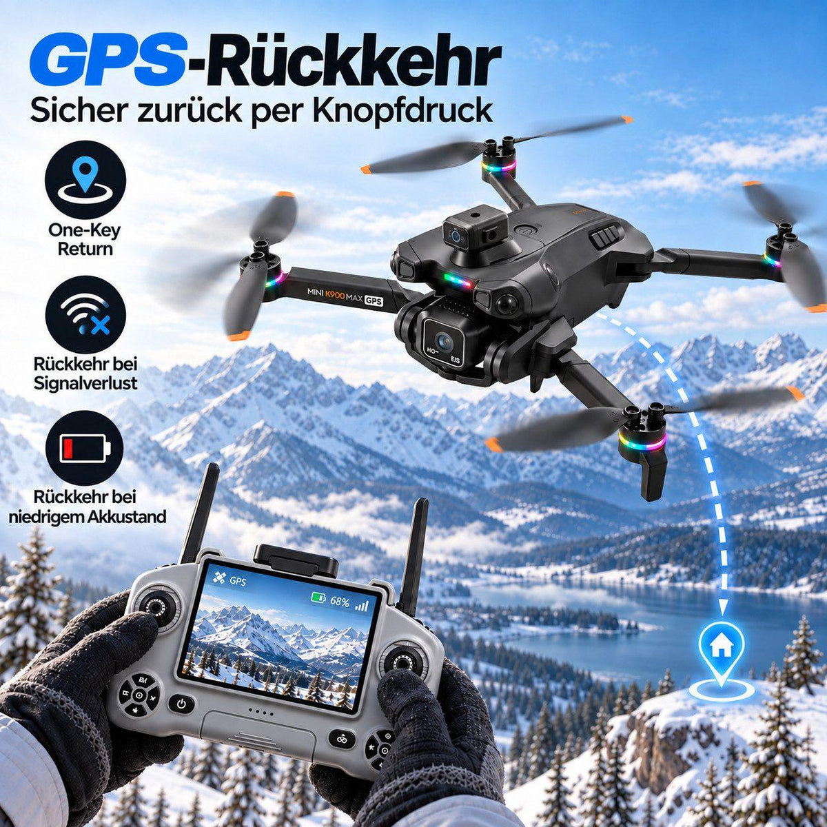 Goldstern RC Quadrocopter - K900 Max - 2 Akkus