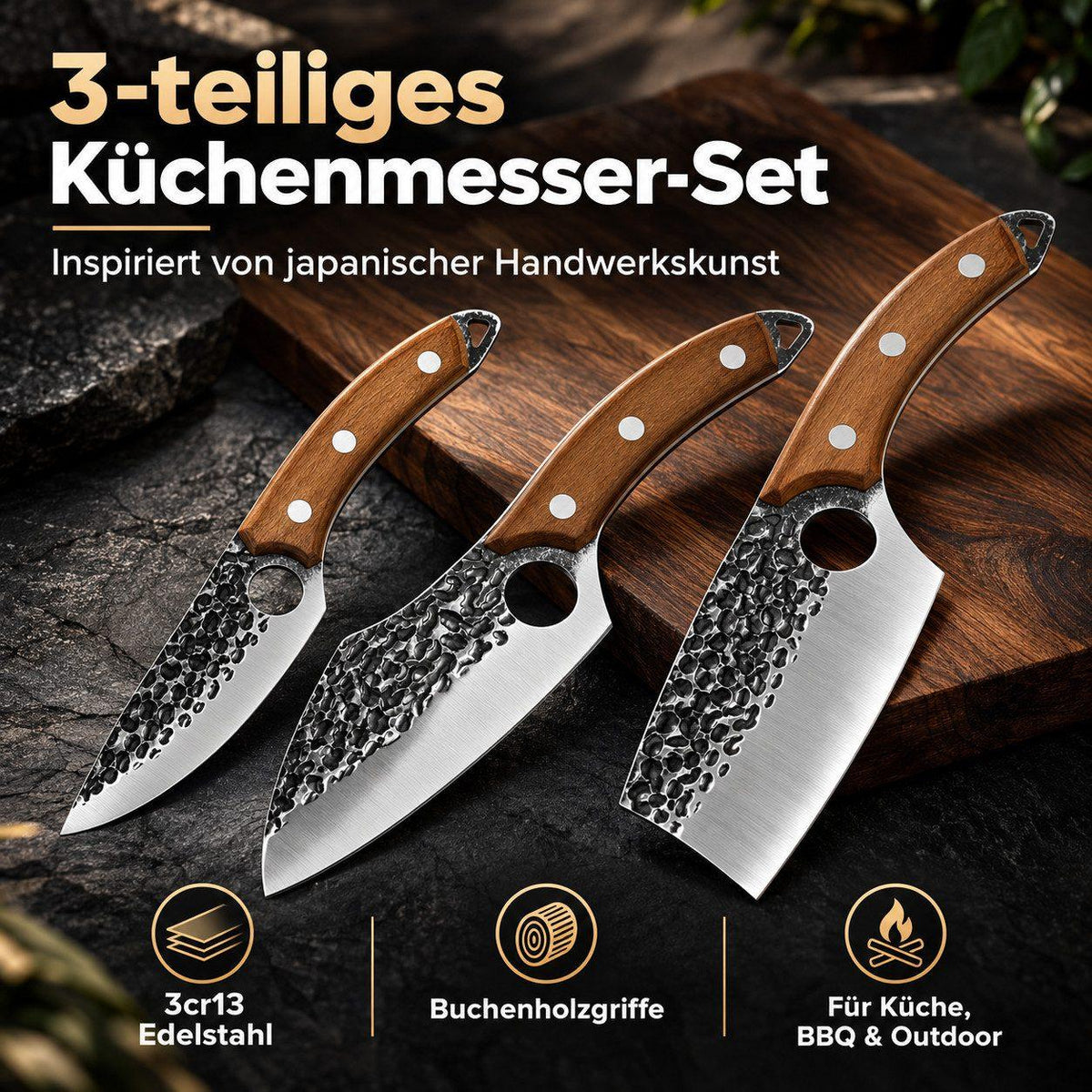 Heesem Butchermesser-Set - 3-tlg braun