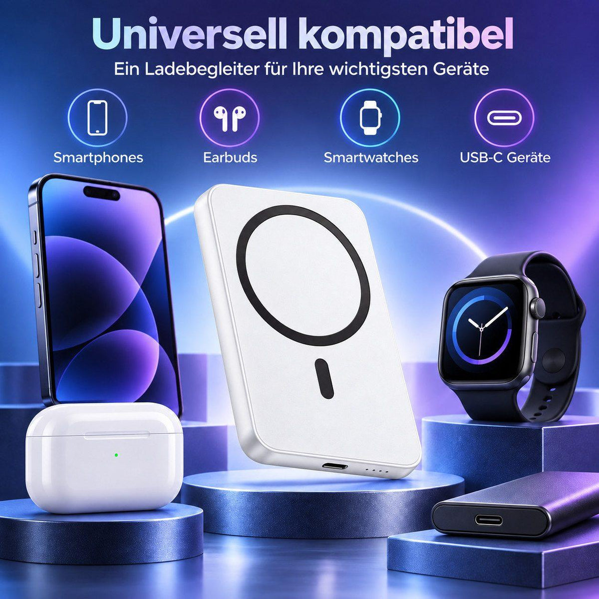 Magnet Powerbank - 5000 mAh - Weiß