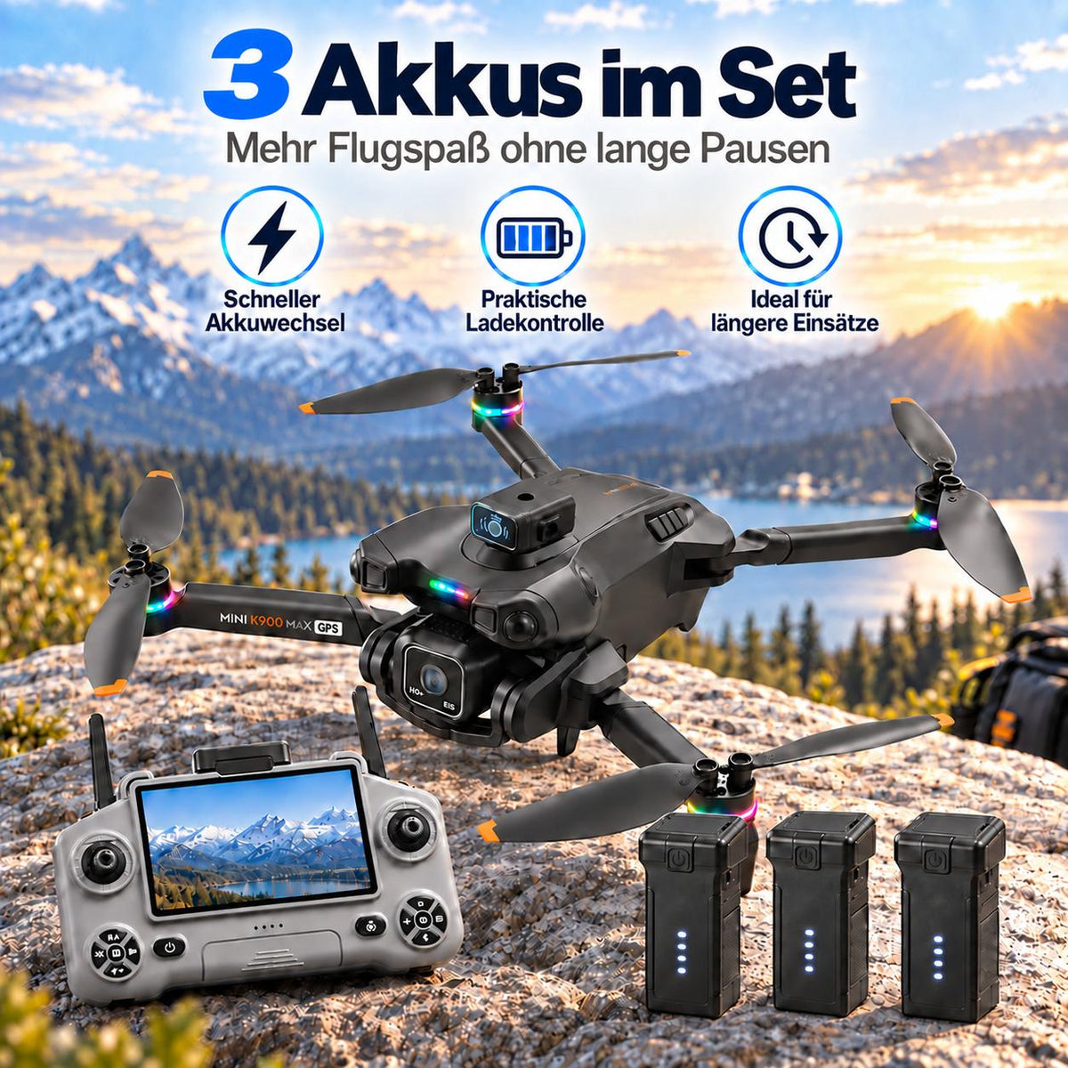 Goldstern RC Quadrocopter - K900 Max - 3 Akkus
