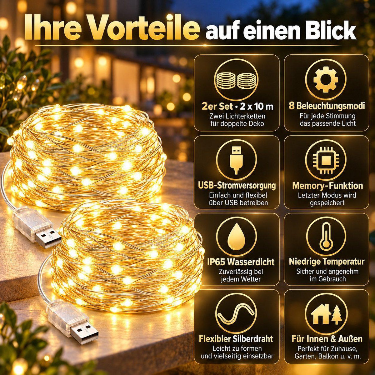 Fremon - LED-Lichterkette Warmweiß - 20m