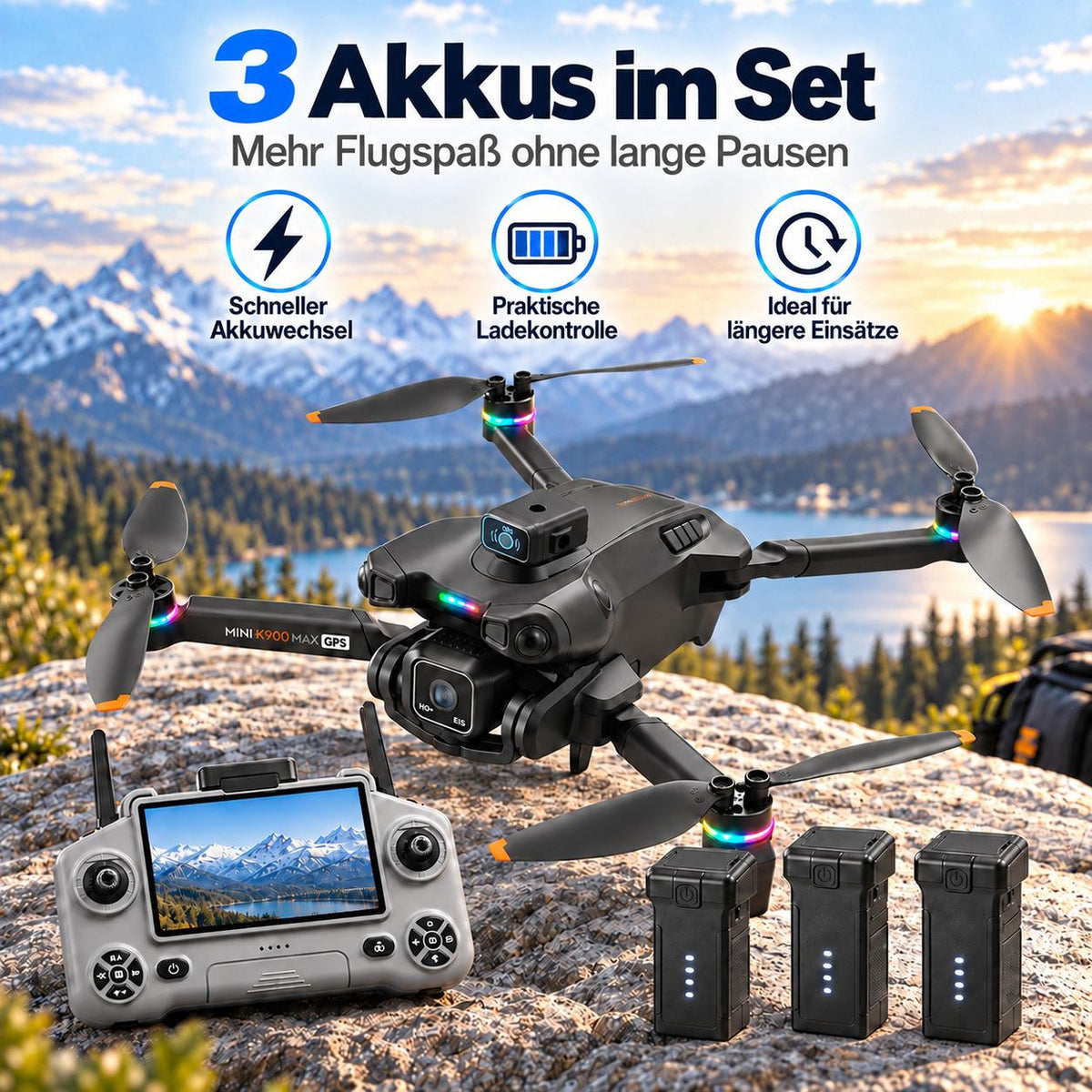 Goldstern RC Quadrocopter - K900 Max - 3 Akkus