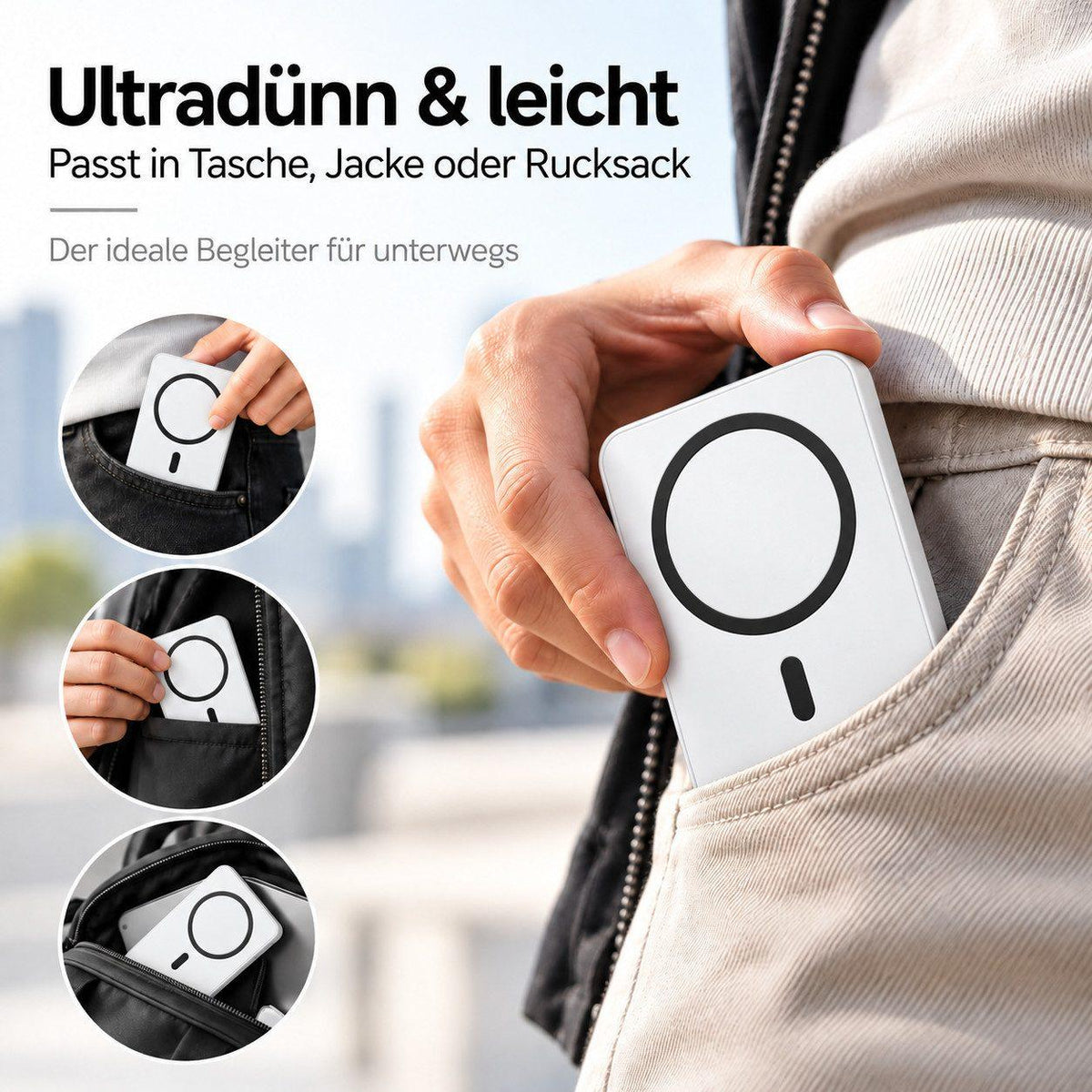 Magnet Powerbank - 5000 mAh - Weiß