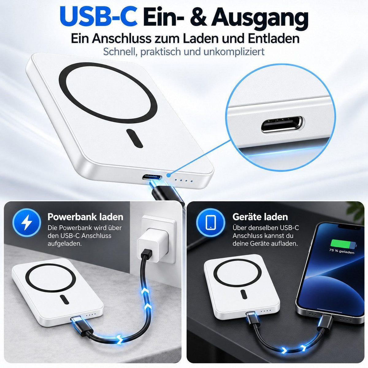 Magnet Powerbank - 5000 mAh - Weiß