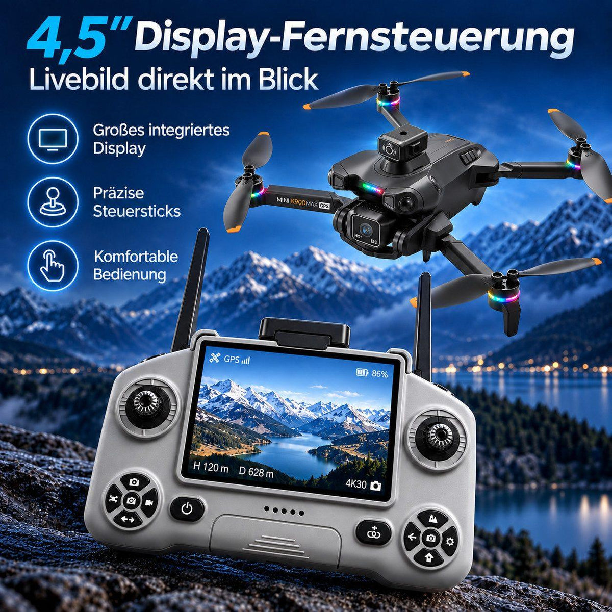 Goldstern RC Quadrocopter - K900 Max - 3 Akkus