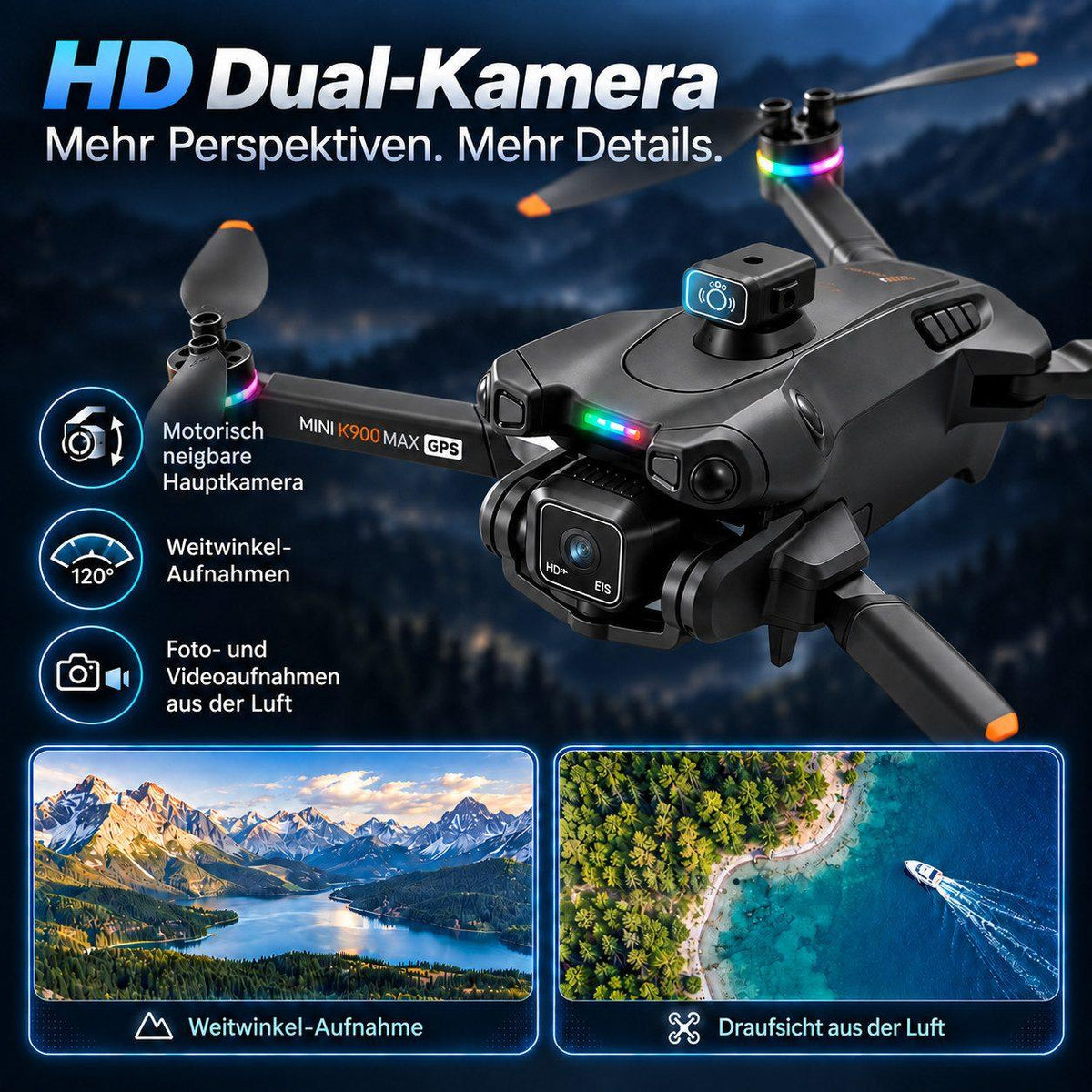 Goldstern RC Quadrocopter - K900 Max - 2 Akkus