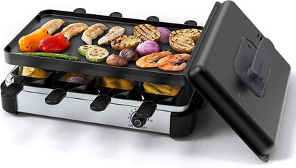 muchen Elektrogrill, 1200,00 W, Deckel antihaft 8 Raclette Pfännchen 8 Spatel Temperaturverstellbar - Mallkum