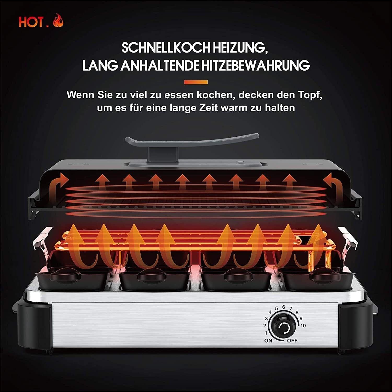 muchen Elektrogrill, 1200,00 W, Deckel antihaft 8 Raclette Pfännchen 8 Spatel Temperaturverstellbar - Mallkum