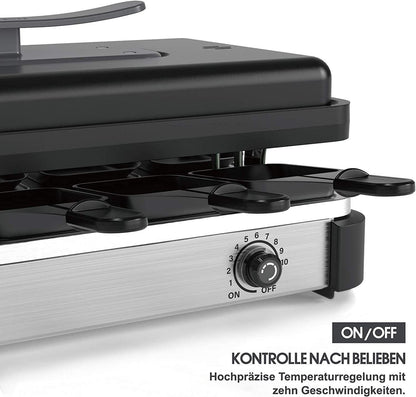 muchen Elektrogrill, 1200,00 W, Deckel antihaft 8 Raclette Pfännchen 8 Spatel Temperaturverstellbar - Mallkum