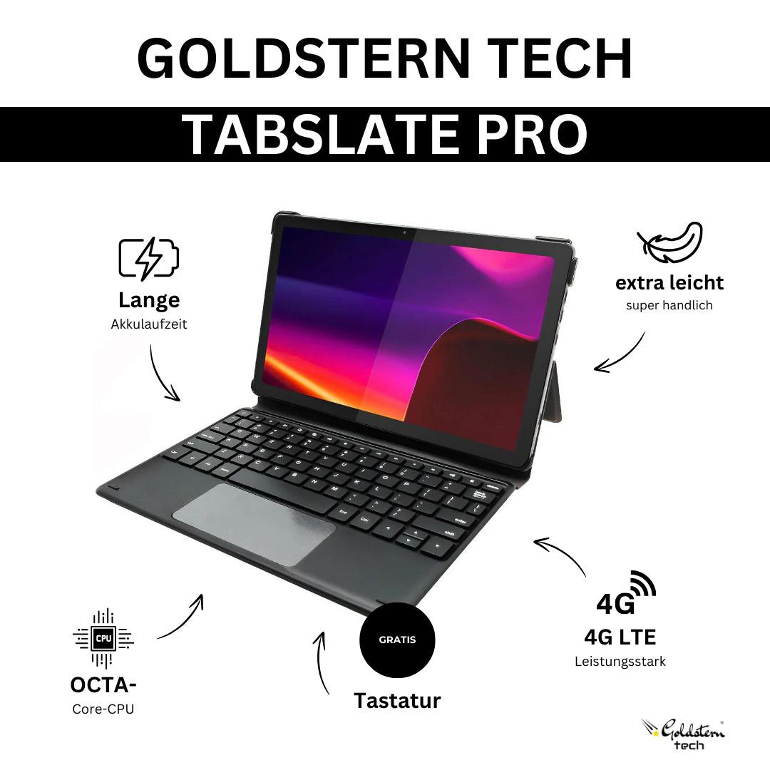 Goldstern-Tech TabSlate Pro -Tech Tablet mit Touchstift & Schutzhülle