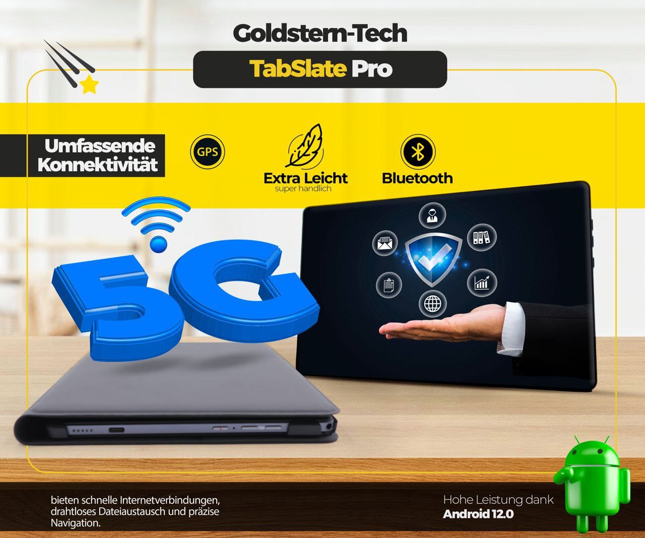 Goldstern-Tech TabSlate Pro -Tech Tablet mit Touchstift & Schutzhülle