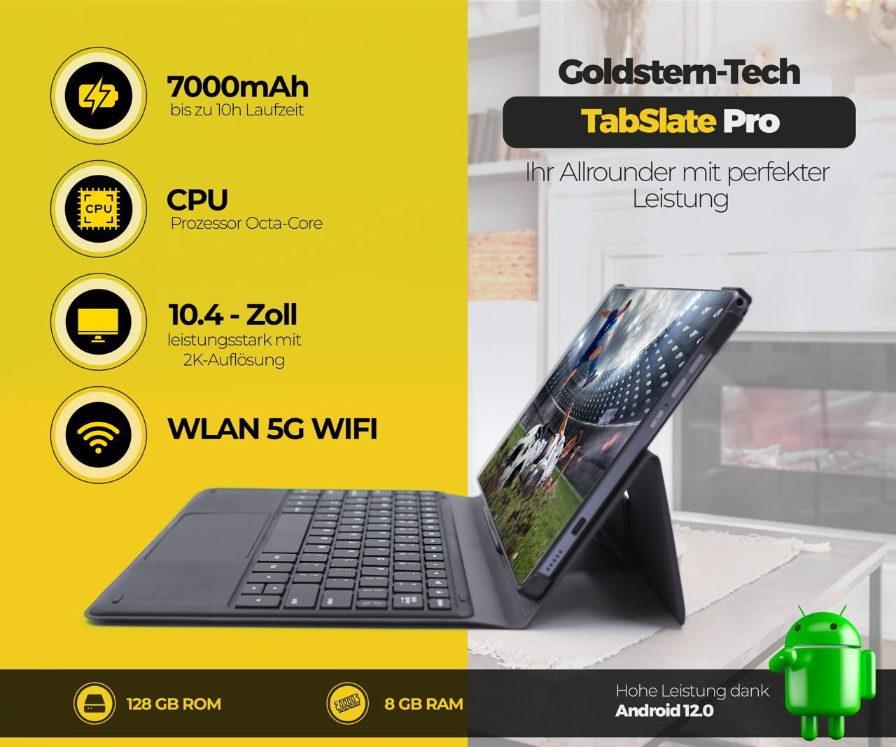 Goldstern-Tech TabSlate Pro -Tech Tablet mit Touchstift & Schutzhülle