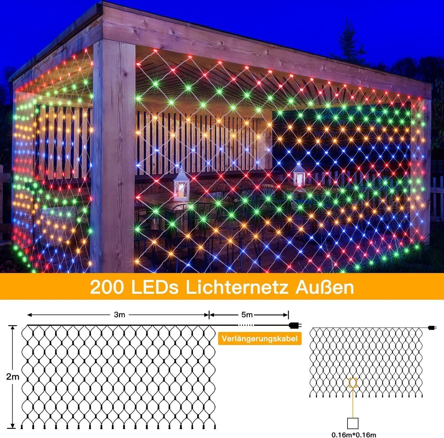 Ollny LED-Lichternetz, 200-flammig - JFSJ